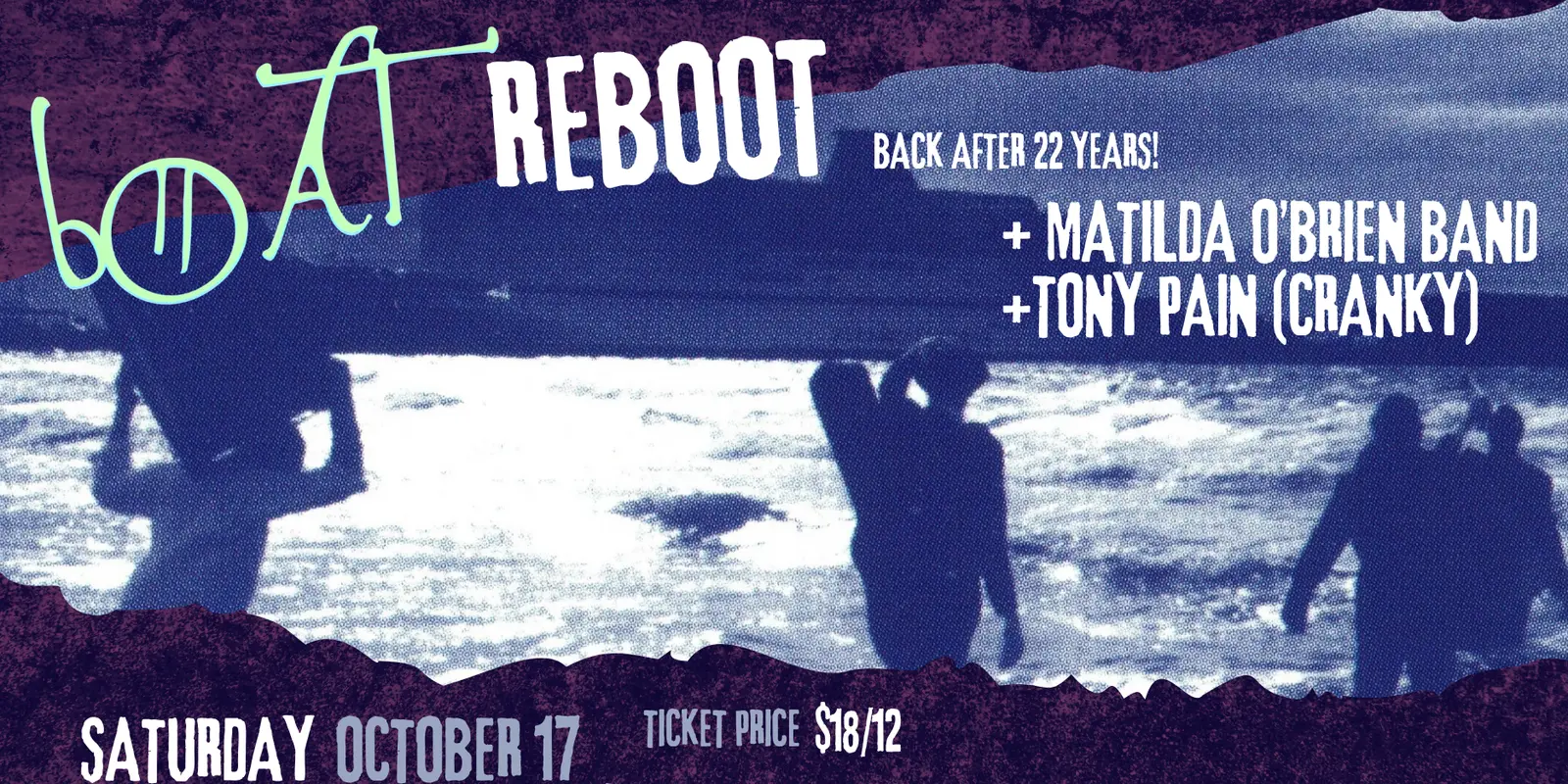 Poster for bOAT Reboot at Bergy Bandroom, Sat 17 Oct