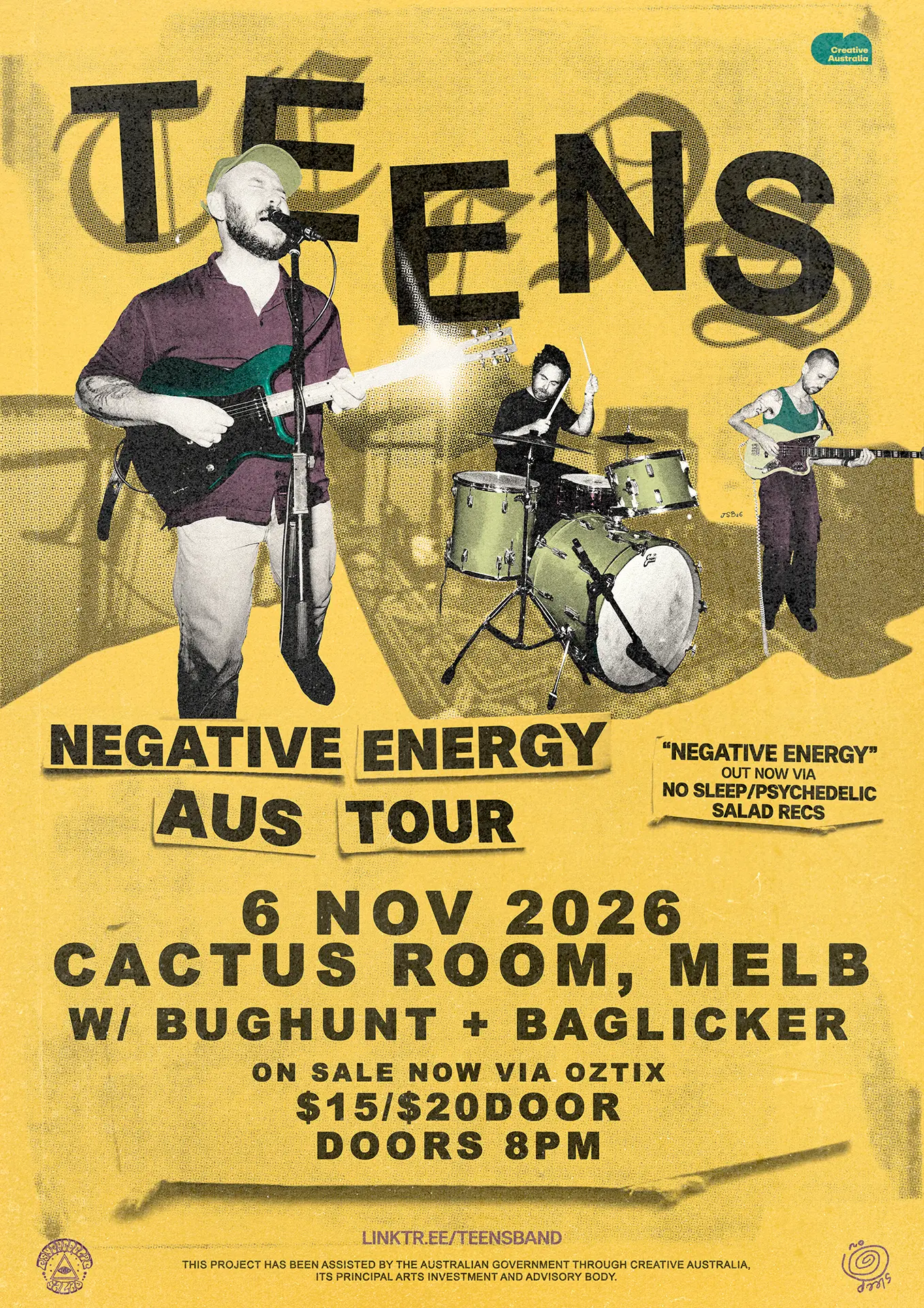 Poster for TEENS - Negative Energy Australian Tour at Cactus Room, Fri 6 Nov