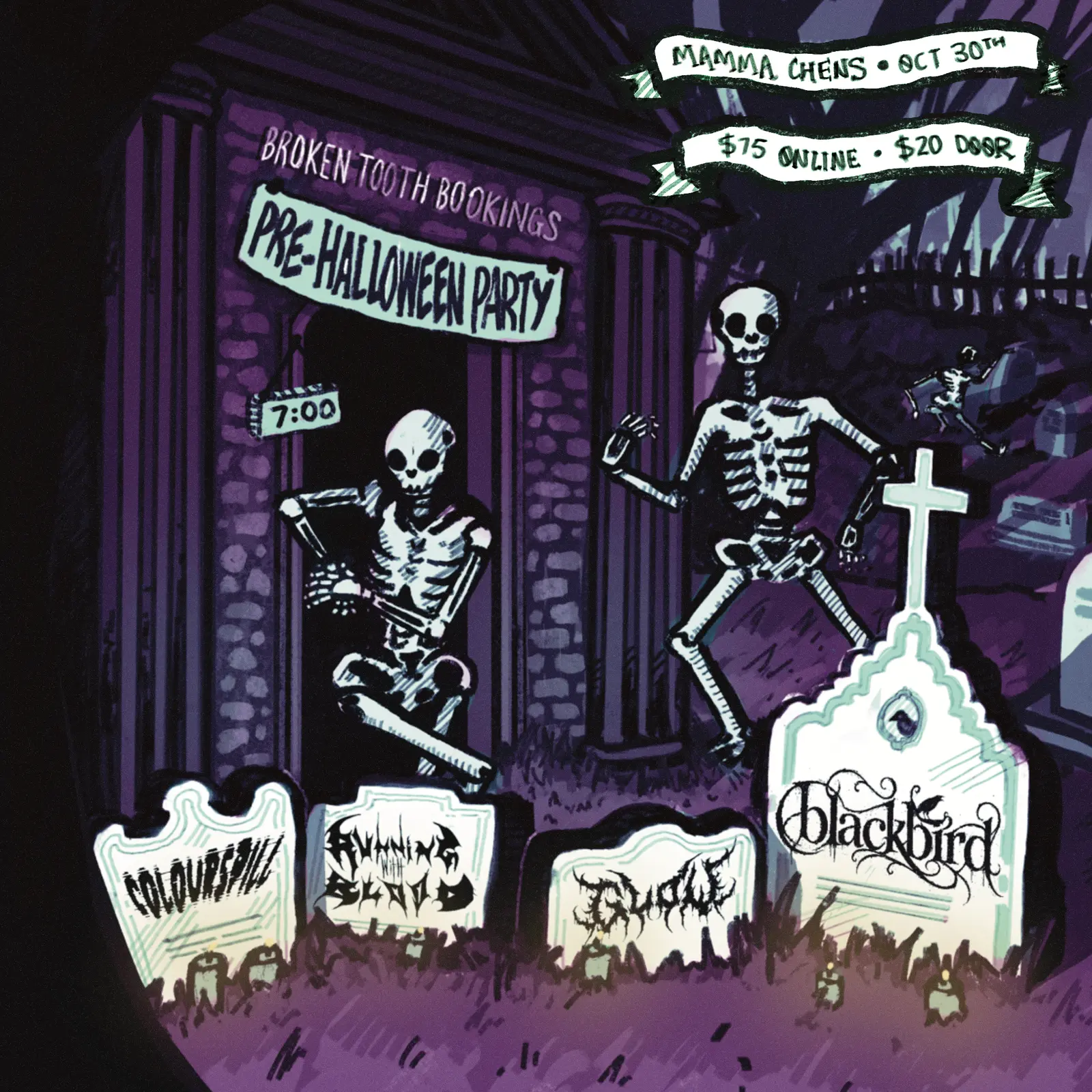Poster for BROKEN TOOTH BOOKINGS: PRE-HALLOWEEN PARTY at Mamma Chen's, Fri 30 Oct